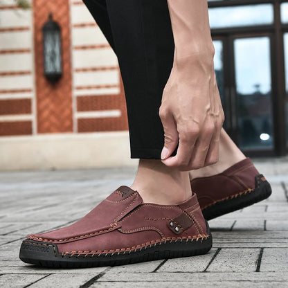 New Handmade Leather Men Shoes Casual Comfortable Men Slip On Leather Loafers Men Flats Hot Sale Moccasins Tooling Shoes Man