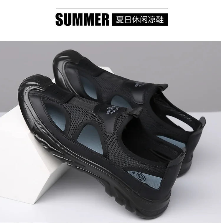 2024 Sandals Breathable Men Shoes Mesh Outdoor Men Hollow Sandals Antiskid Beach Sandals Flats Footwear Zapatillas Hombre