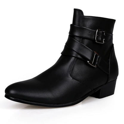 Luxury Leather Chelsea Boots Men Designer White Dress Boots Men Casual High top Buckle Strap Formal Shoes Men Motorcycle Boots