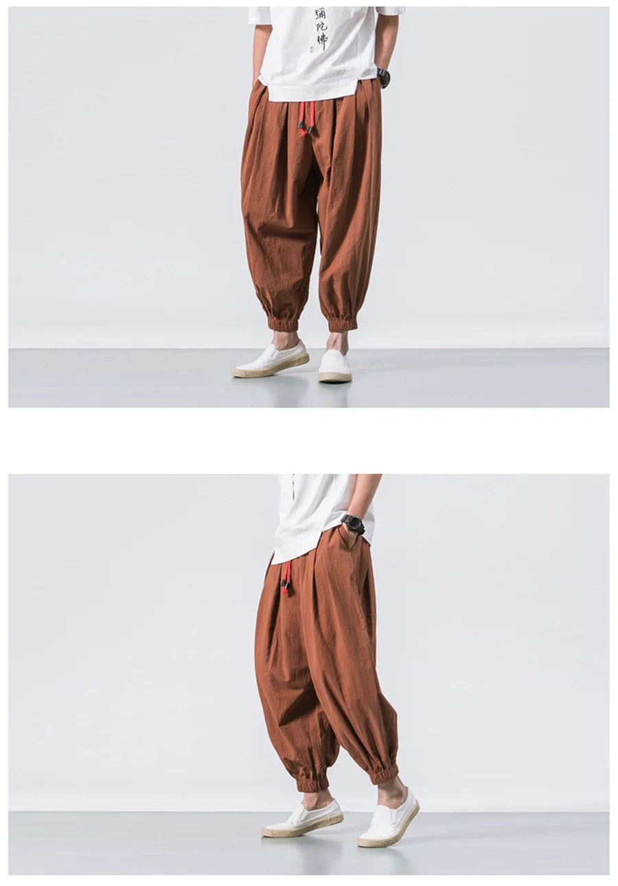 New Oversize Men's Loose Harem Pants: Autumn Chinese Linen Sweatpants, High Quality Casual Trousers - 3 Colors