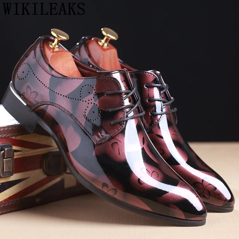 Floral Pattern Men's Office Dress Shoes: Leather Luxury Fashion for Groom's Wedding - Oxford Style, Available in 4 Colors