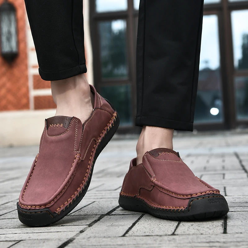 New Handmade Leather Men Shoes Casual Comfortable Men Slip On Leather Loafers Men Flats Hot Sale Moccasins Tooling Shoes Man