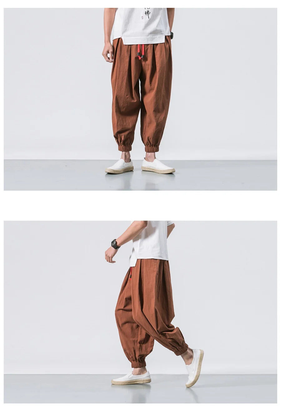 New Oversize Men's Loose Harem Pants: Autumn Chinese Linen Sweatpants, High Quality Casual Trousers - 3 Colors