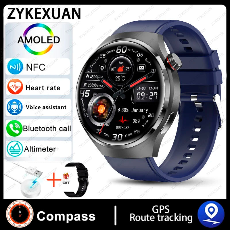 2024 New GPS Trajectory Smart Watch Men GT4 Pro 360*360 HD Heart rate IP68 Waterproof Smartwatch BT Call NFC Compass Watch 4 Pro