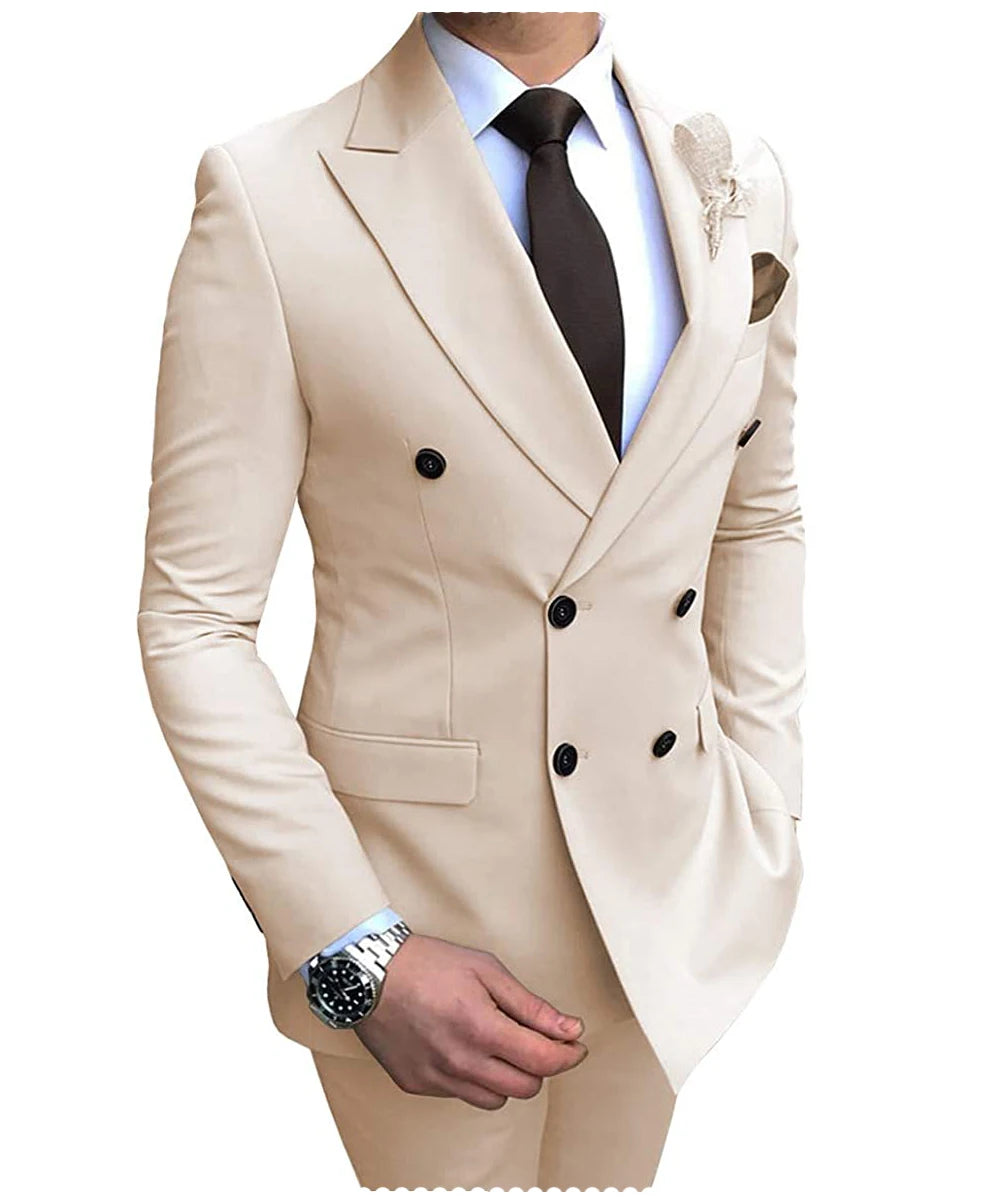 Men's Slim Fit 2 Pieces Double-Breasted Notch Lapel Suit (Blazer+Pants) - Collection 2 (7 Colors)