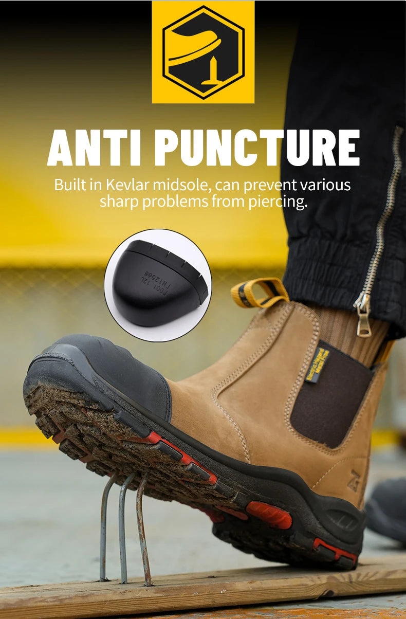 Genuine Leather Men's Boots Work Safety Shoes Anti-smash Anti-puncture  Anti Scalding Welder Shoes Protective Chelsea Boots Male