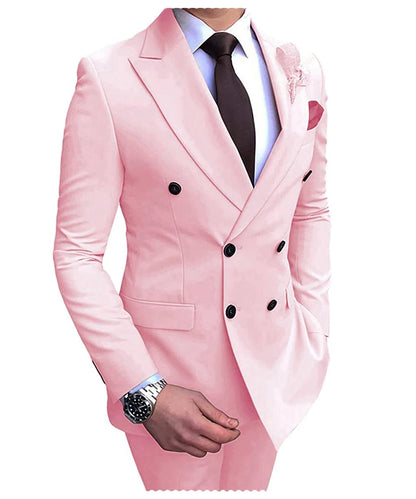 Men's Slim Fit 2 Pieces Double-Breasted Notch Lapel Suit (Blazer+Pants) - Collection 1 (7 Colors)