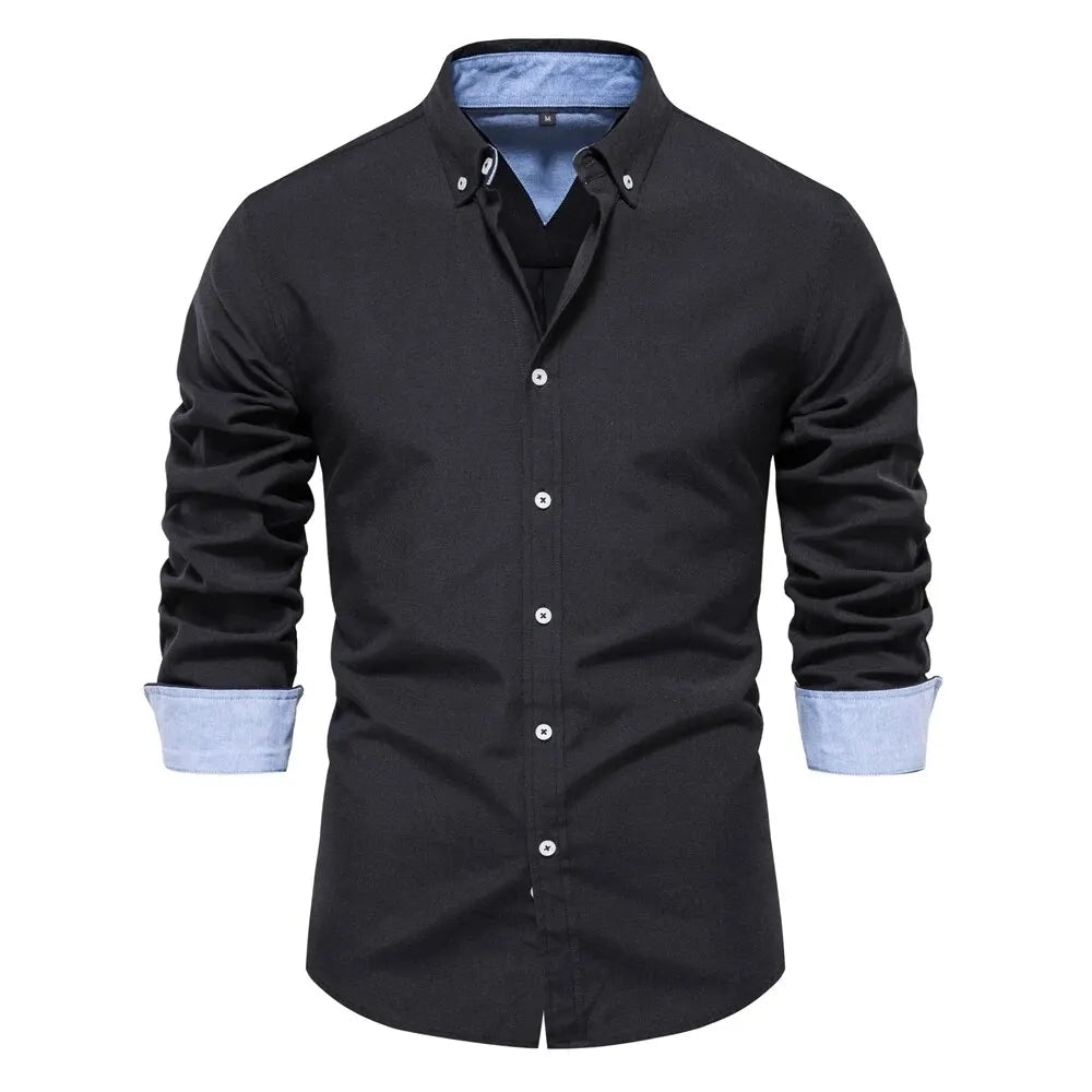 New Spring Cotton Blend Men's Oxford Shirt: Long Sleeve Button-Down Social & Business Casual Shirt for Men - 7 Colors