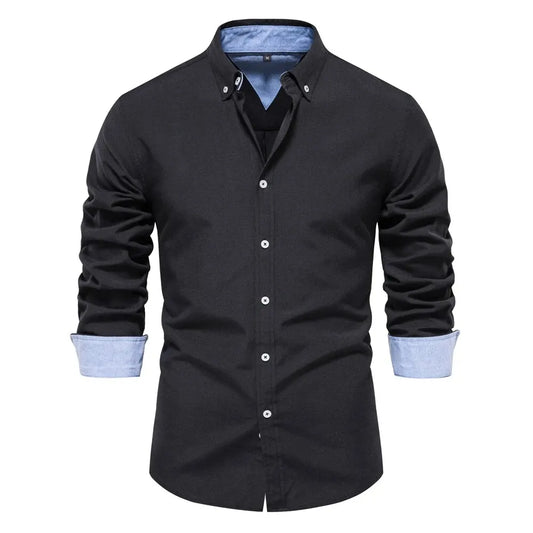 New Spring Cotton Blend Men's Oxford Shirt: Long Sleeve Button-Down Social & Business Casual Shirt for Men - 7 Colors