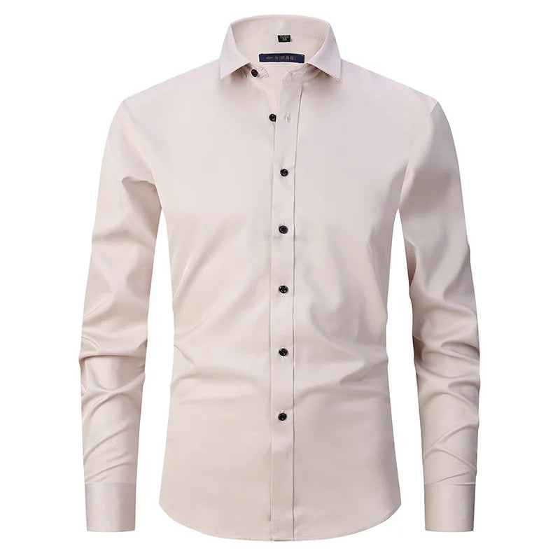 New High-Quality Men's Shirt: 6XL Large Autumn/Winter Long Sleeve, No-Iron Pure White Business Casual Fashion Shirt - 11 Colors