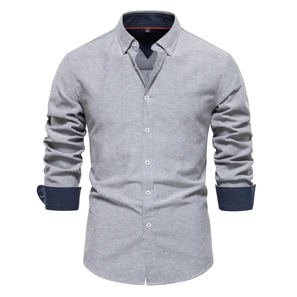 New Spring Cotton Blend Men's Oxford Shirt: Long Sleeve Button-Down Social & Business Casual Shirt for Men - 7 Colors