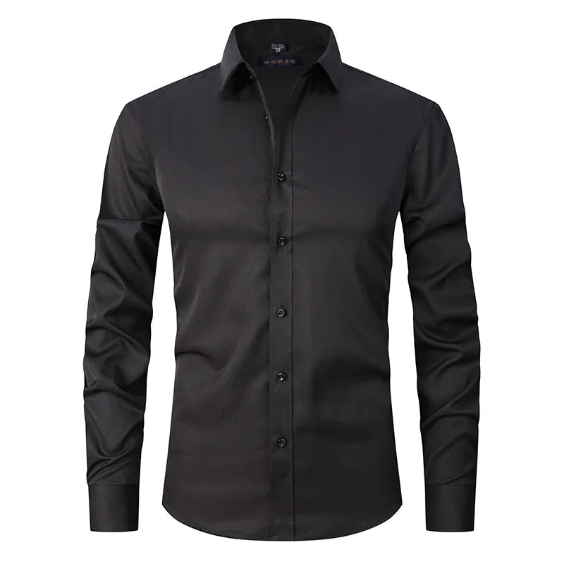 New High-Quality Men's Shirt: 6XL Large Autumn/Winter Long Sleeve, No-Iron Pure White Business Casual Fashion Shirt - 11 Colors