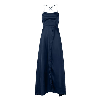 Elegant Navy Blue Maxi Dress: High-Split Sleeveless Party Dress with Lace-Up Backless Design and High Waist - Available in 16 Colors