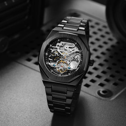 Forsining Casual Automatic Mechanical Watch for Men Luminous Hands Stainless Steel Strap Fashion Luxury Skeleton Mens Watches