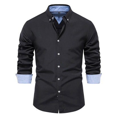 New Spring Cotton Blend Men's Oxford Shirt: Long Sleeve Button-Down Social & Business Casual Shirt for Men - 7 Colors