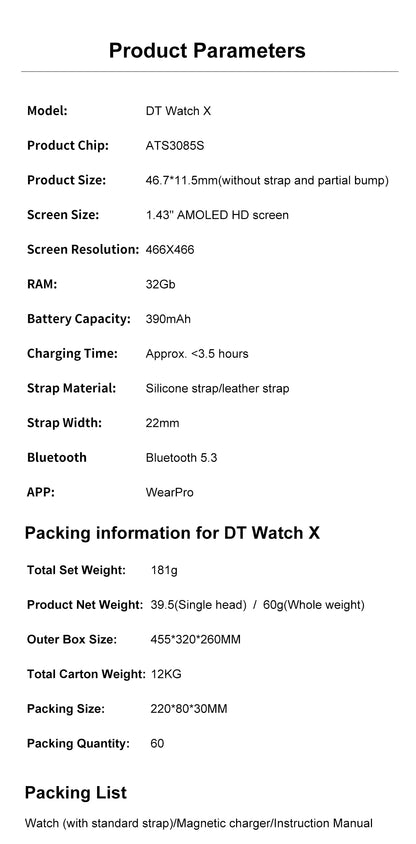 2024 New For OPPO Watch X Smart Watch 4G Memory Music Video Bluetooth Call IP68 Waterproof AMOLED Smartwatch For TWS Earphones ﻿