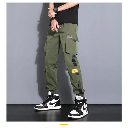 Men's Cargo Pants: Casual Hip Hop, Multiple Pockets, Streetwear Ribbons, Techwear Sweatpants - Collection 2 (15 Colors)