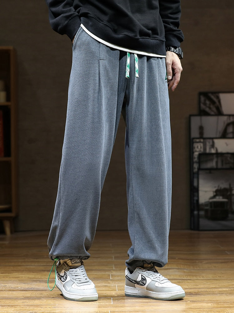 Men's Corduroy Adjustable Wide Leg Straight Long Baggy Joggers Sweatpants (3 Colors)