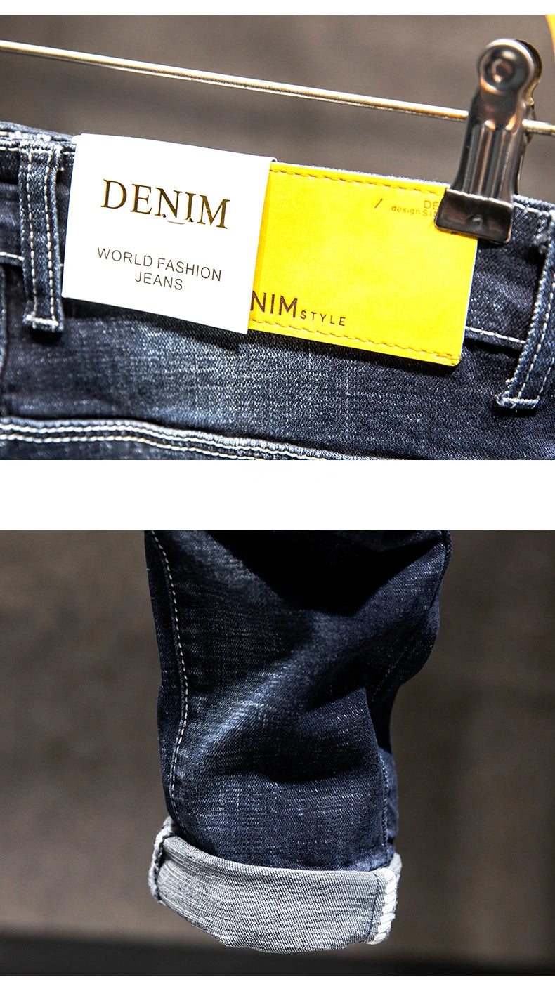 New Ripped Jeans for Men: Slim-Fit Denim Pants, Cotton, Korean Style, Elasticity, Versatile Blue & Black Men's Fashion