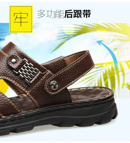 Men's Sandals 2023 Summer New Non-slip Genuine Leather Sandals Soft Slippers Zapatos Flat For Mens Casual Shoes Sandalias Hombre