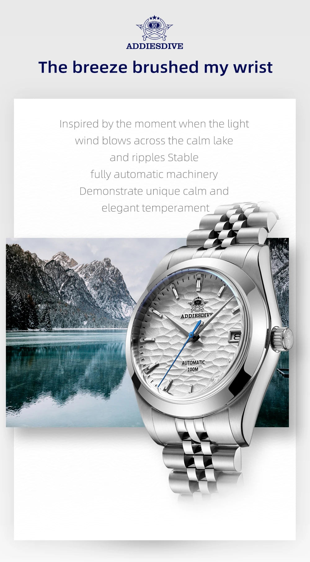 ADDIESDIVE Automatic Mechanical Watch Man European American Business Leisure Wristwatch Luxury Silver Luminous Waterproof Watch