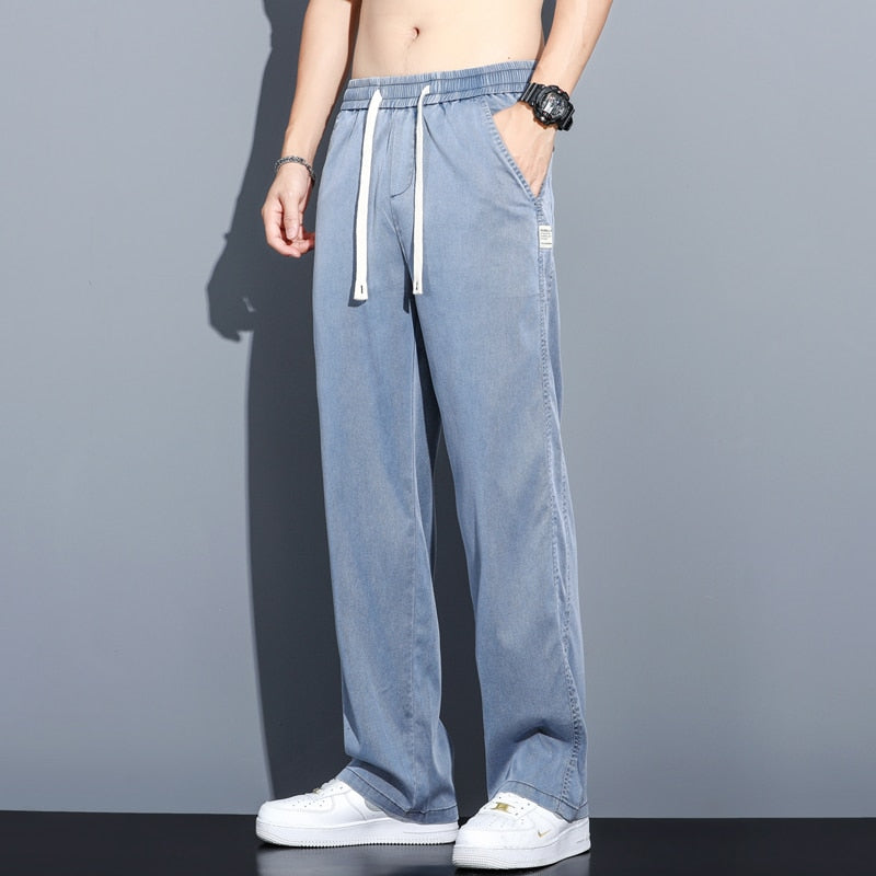 Men's Summer Soft Lyocell Fabric Elastic Waist Thin Loose Straight Pants (3 Colors)