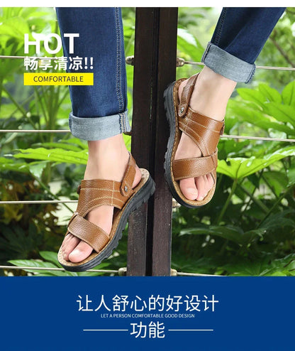 Men's Sandals 2023 Summer New Non-slip Genuine Leather Sandals Soft Slippers Zapatos Flat For Mens Casual Shoes Sandalias Hombre