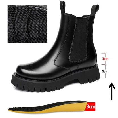 Winter Men Chelsea Rubber Boot Invisible Heel Men Lifted Boots Men Leather Platform Boots Height Increasing