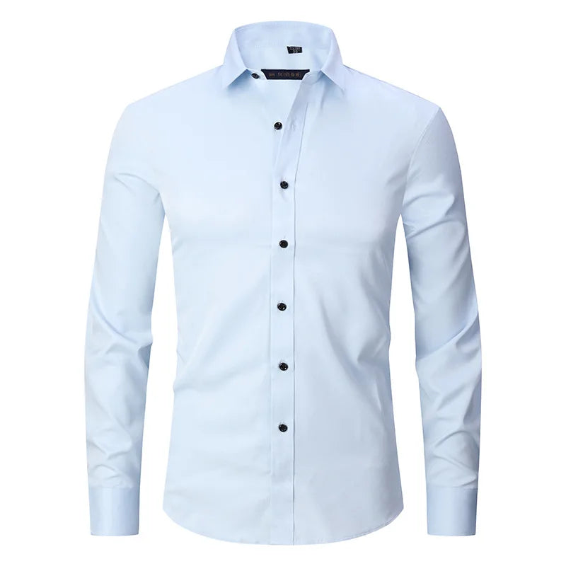 New High-Quality Men's Shirt: 6XL Large Autumn/Winter Long Sleeve, No-Iron Pure White Business Casual Fashion Shirt - 11 Colors