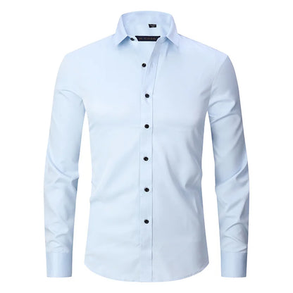 New High-Quality Men's Shirt: 6XL Large Autumn/Winter Long Sleeve, No-Iron Pure White Business Casual Fashion Shirt - 11 Colors