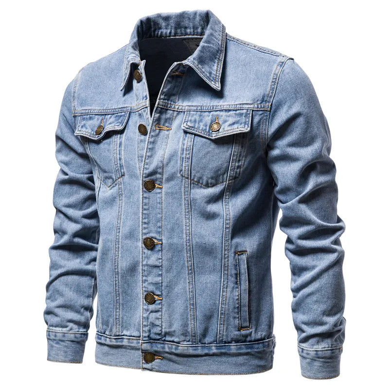 Men's Solid Slim Fit Cotton Casual Lapel Denim Jackets (3 Colors)