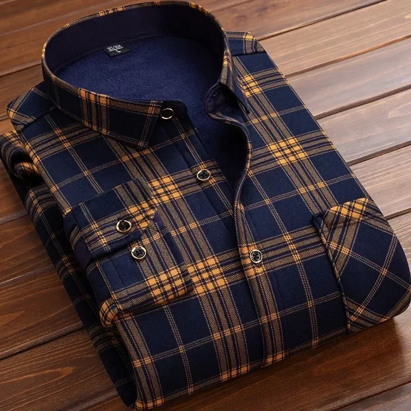 Men's Flannel Plaid Shirt: Winter Warm Fur-Lined Long Sleeve Fleece Casual Formal Dress Shirt - 15 styles