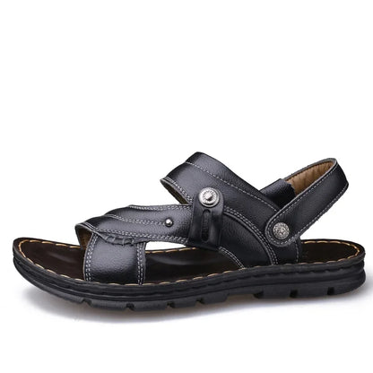 Men's Summer Genuine Leather Sandals Slippers Men Slippers Adult Thick-soled Beach Shoes Non-slip Leather Sandal Zapatos Hombre