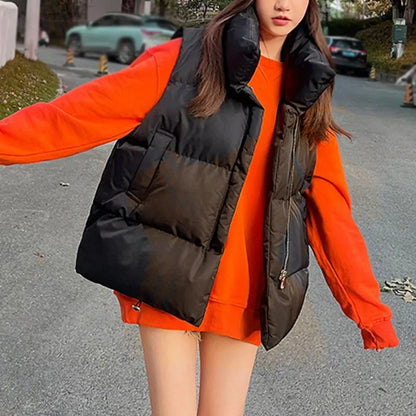 Y2K Autumn Winter Women's Down Vest: Thick Warm Harajuku Loose Jacket, Casual Outerwear Short Waistcoat - Windproof Coat, Available in 3 Colors