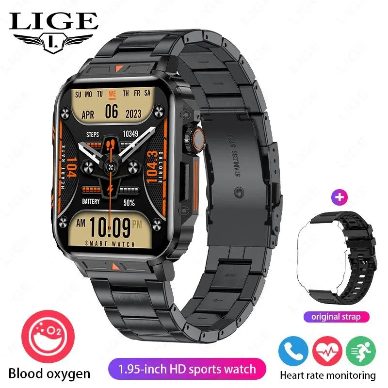 Smartwatch 1.95'' IPS Screen Health Monitoring 340 Big Battery IP68 Waterproof Sport Fitness Android IOS for Men