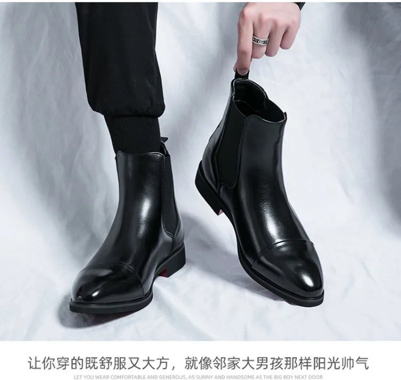 Men's Boots Luxury Brand Leather Boots Fashion High Top Chelsea Boot Business Dress Boots for Men Slip-On Ankle Botas Big Size47