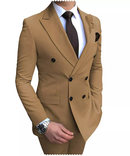 Men's Slim Fit 2 Pieces Double-Breasted Notch Lapel Suit (Blazer+Pants) - Collection 1 (7 Colors)