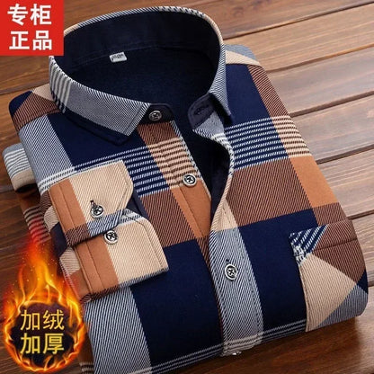 Men's Flannel Plaid Shirt: Winter Warm Fur-Lined Long Sleeve Fleece Casual Formal Dress Shirt - 15 styles