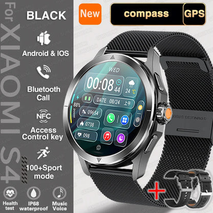 For Xiaomi S4 Ultra Outdoor Sports Smart Watch Men AMOLED Screen NFC GPS Compass Heart rate Waterproof Bluetooth Call SmartWatch