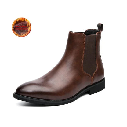 2024 Brand Leather Men Chelsea Boots Designer Italy Dress Boots Men Fashion Casual Warm Plush Business Ankle Boots Big Size 48