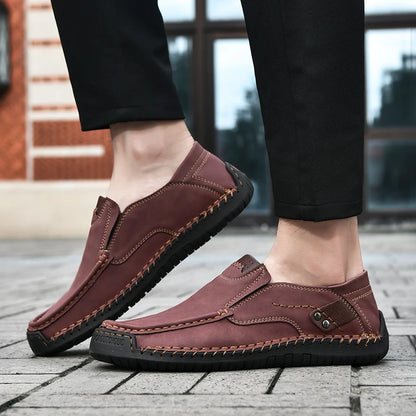 New Handmade Leather Men Shoes Casual Comfortable Men Slip On Leather Loafers Men Flats Hot Sale Moccasins Tooling Shoes Man