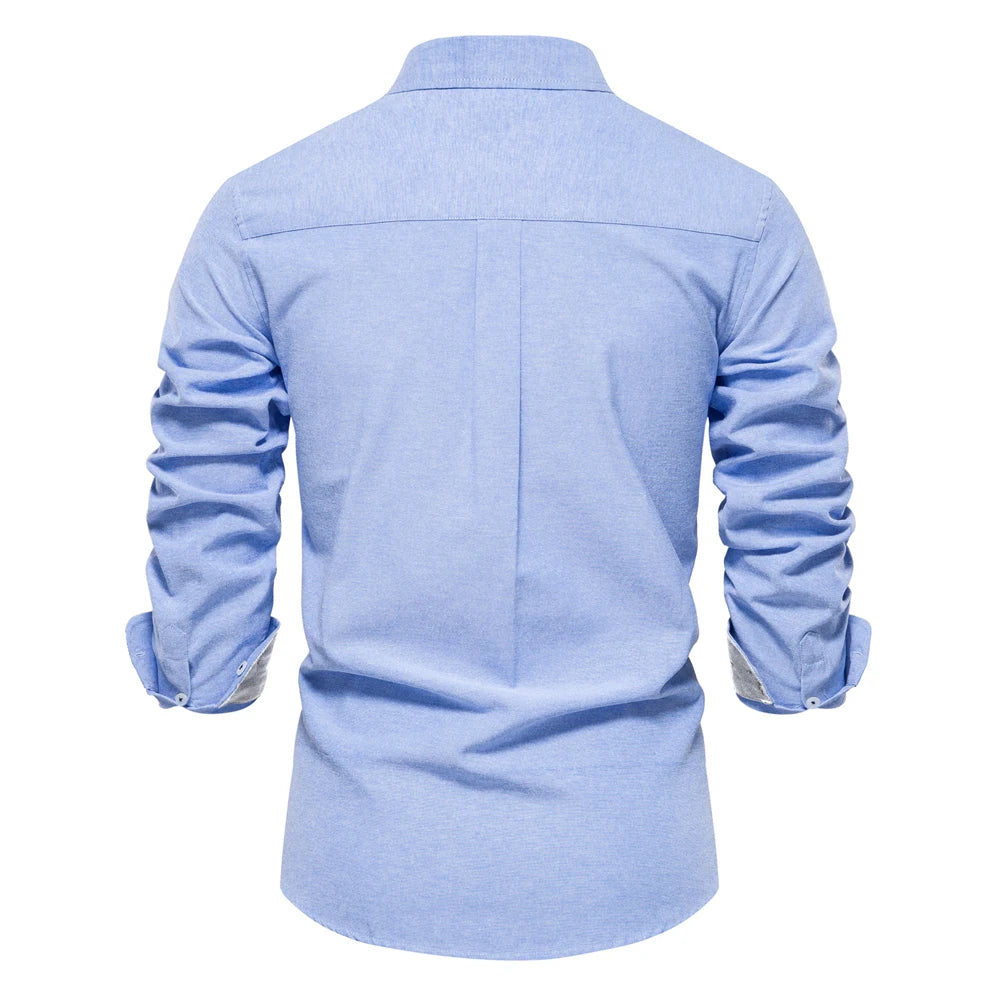 New Spring Cotton Blend Men's Oxford Shirt: Long Sleeve Button-Down Social & Business Casual Shirt for Men - 7 Colors