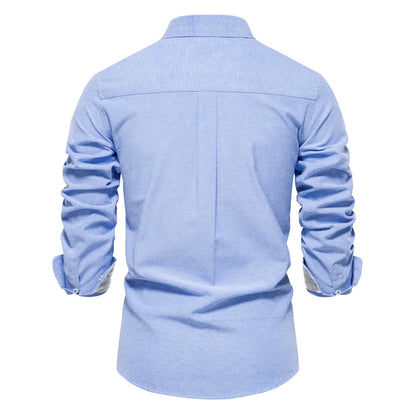 New Spring Cotton Blend Men's Oxford Shirt: Long Sleeve Button-Down Social & Business Casual Shirt for Men - 7 Colors