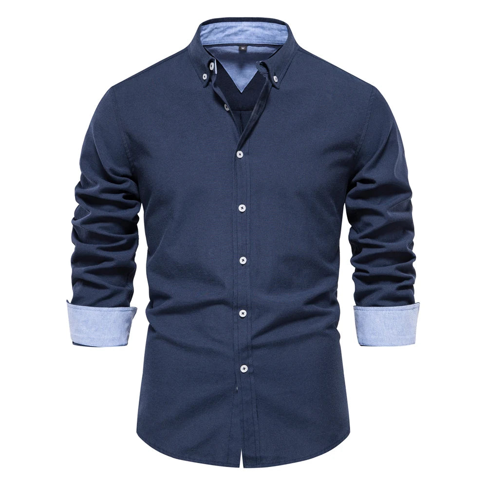 New Spring Cotton Blend Men's Oxford Shirt: Long Sleeve Button-Down Social & Business Casual Shirt for Men - 7 Colors