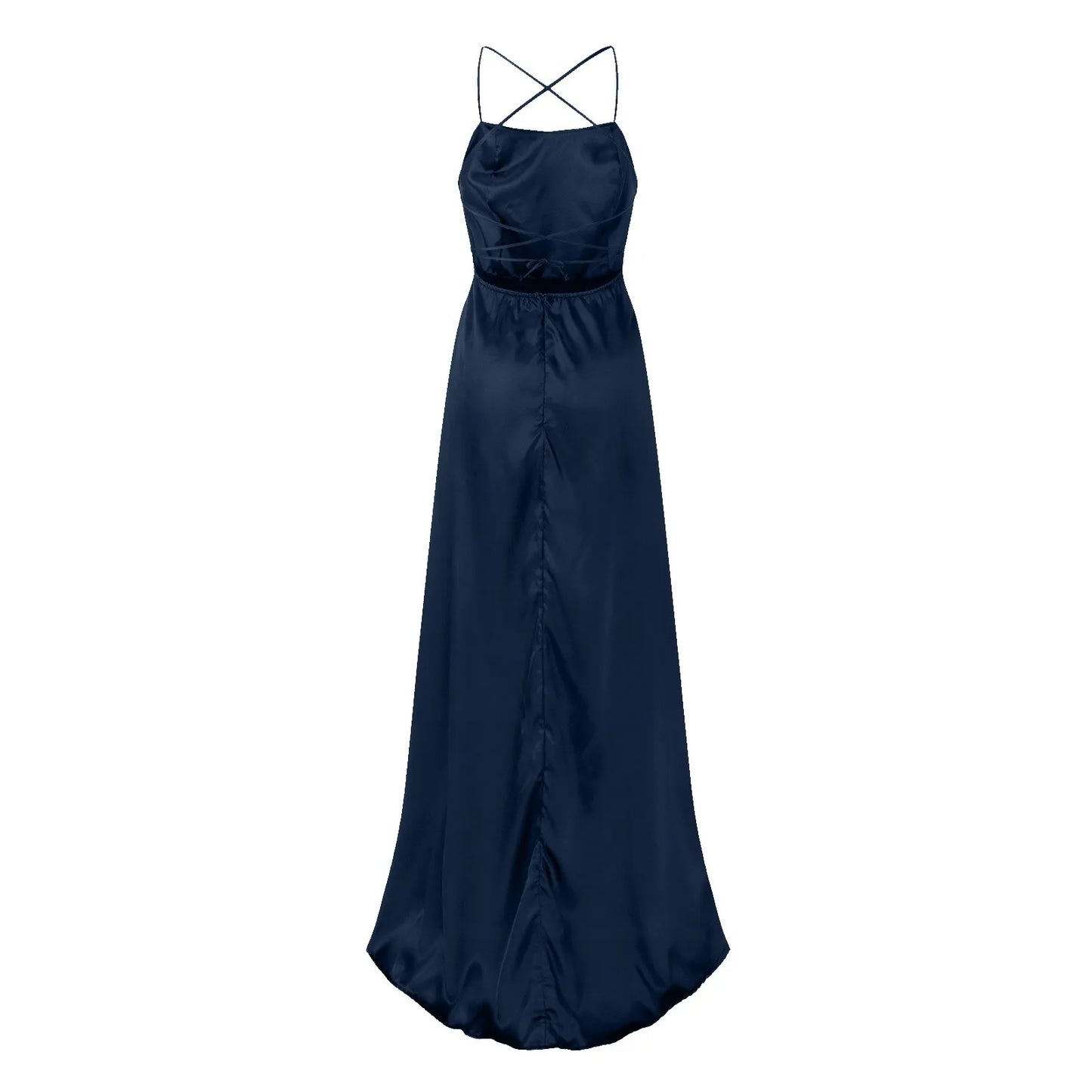 Elegant Navy Blue Maxi Dress: High-Split Sleeveless Party Dress with Lace-Up Backless Design and High Waist - Available in 16 Colors