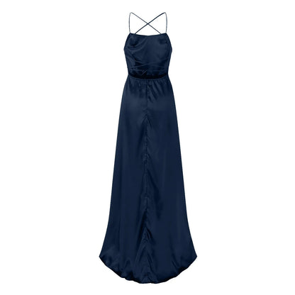 Elegant Navy Blue Maxi Dress: High-Split Sleeveless Party Dress with Lace-Up Backless Design and High Waist - Available in 16 Colors