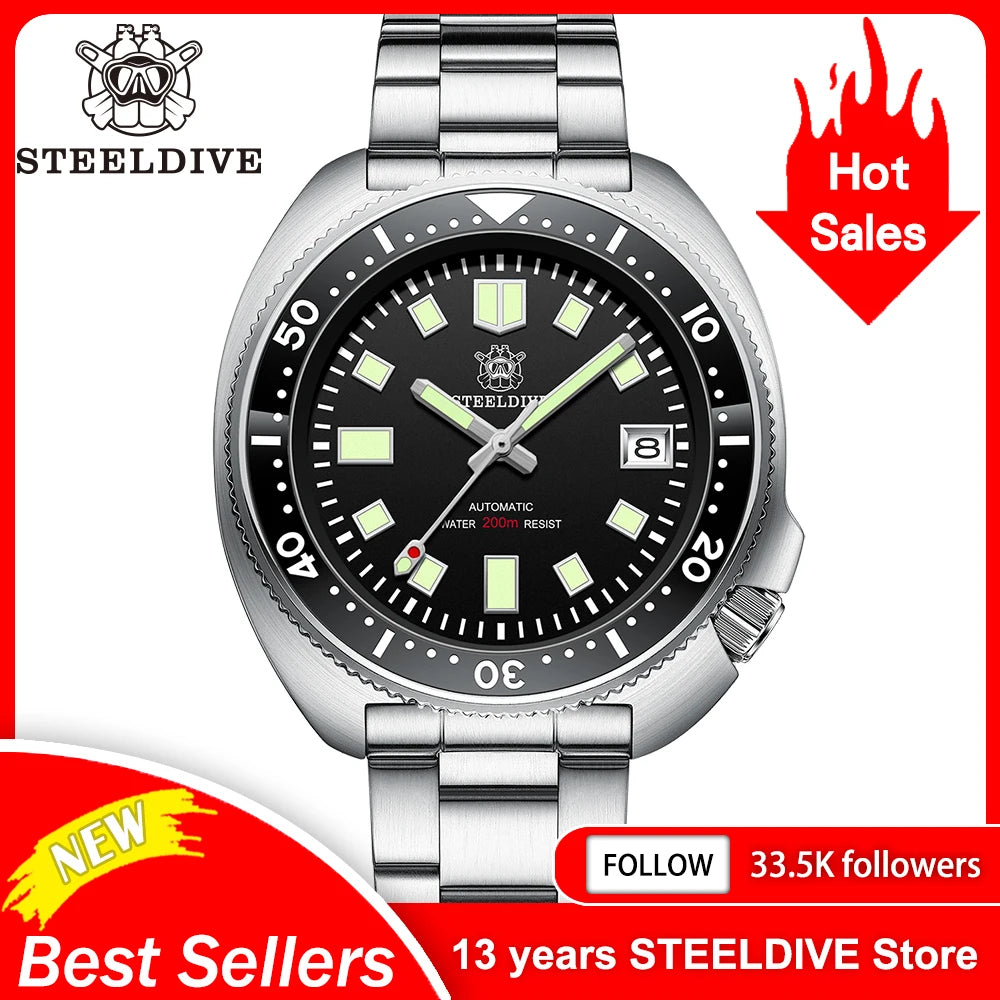 SD1970 Steeldive Brand 200M Waterproof Sapphire Glass 44MM Men NH35 Dive Watch with Ceramic Bezel