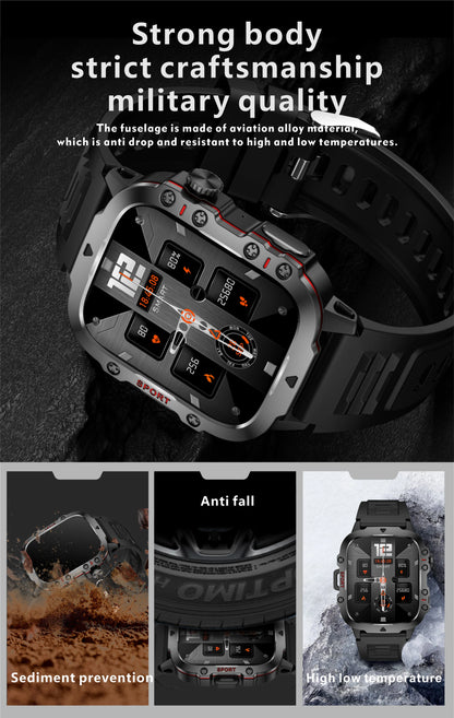 Military Smart Watch for Men: IP68 5ATM Waterproof, Outdoor Sports Fitness Tracker, 1.96" Screen, Bluetooth Call, Health Monitor