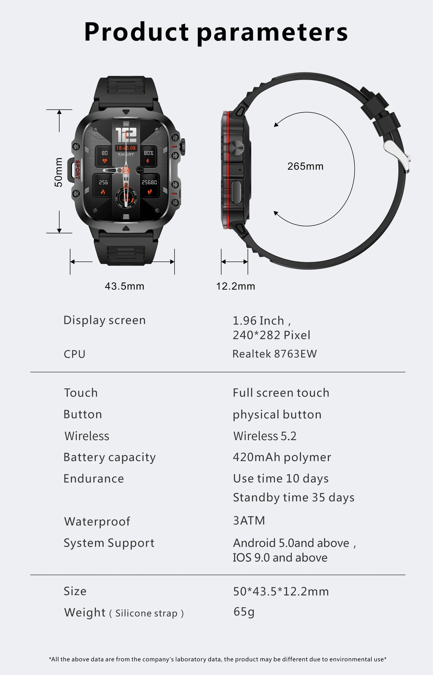 Military Smart Watch for Men: IP68 5ATM Waterproof, Outdoor Sports Fitness Tracker, 1.96" Screen, Bluetooth Call, Health Monitor