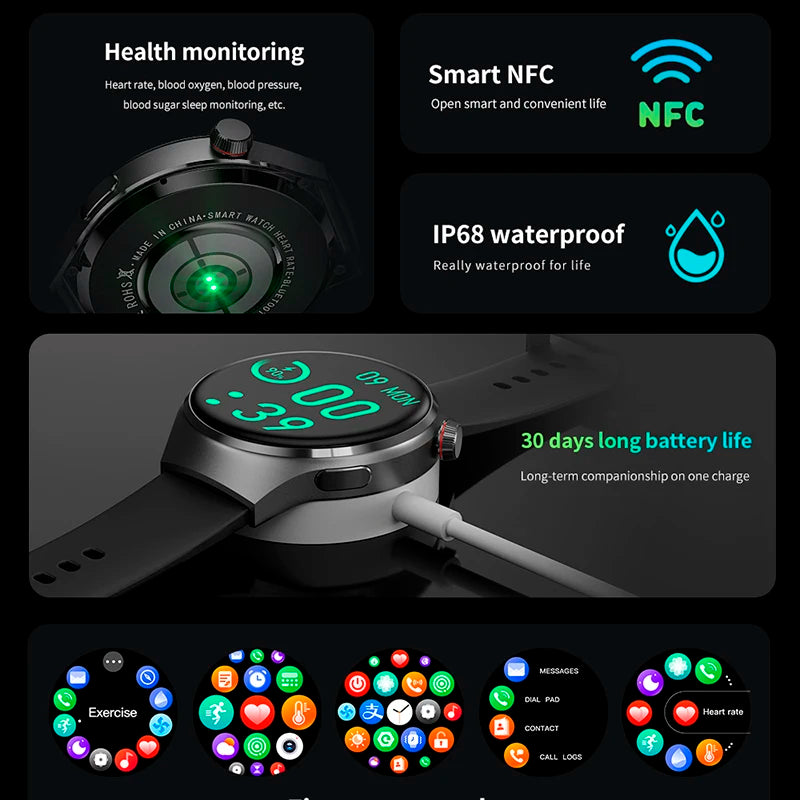 2024 New GPS Trajectory Smart Watch Men GT4 Pro 360*360 HD Heart rate IP68 Waterproof Smartwatch BT Call NFC Compass Watch 4 Pro